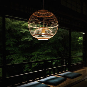 Japanese Bamboo Chandeliers Round Wicker Pendant Lamp -Homdiy