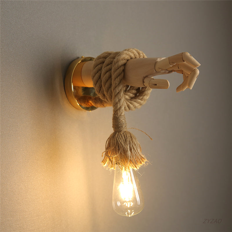 Retro Industrial Hemp Rope Wall Lamp Creative Hand Shape Wall Light -Homdiy