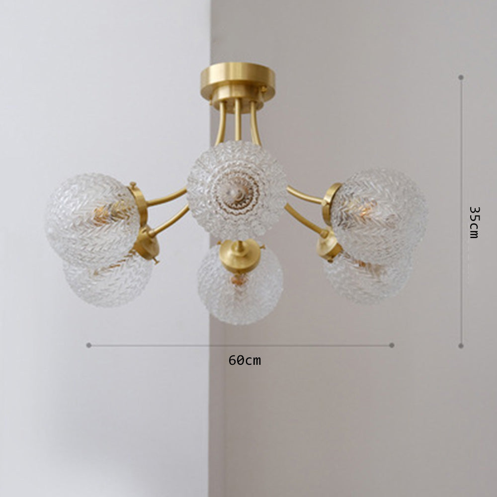 Modern Gold Brass Glass Semi Flush Mount Ceiling Light -Homdiy