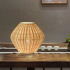 Handmade Rattan Table Lamp Rustic Bedside Desk Light -Homdiy