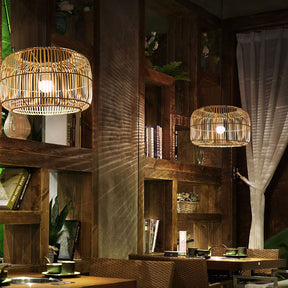 Lantern Shape Bamboo Chandeliers Japanese Style Pendant Light -Homdiy