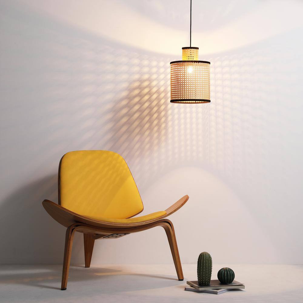 Minimalist Rattan Pendant Lampshade Handwoven Hanging Light -Homdiy