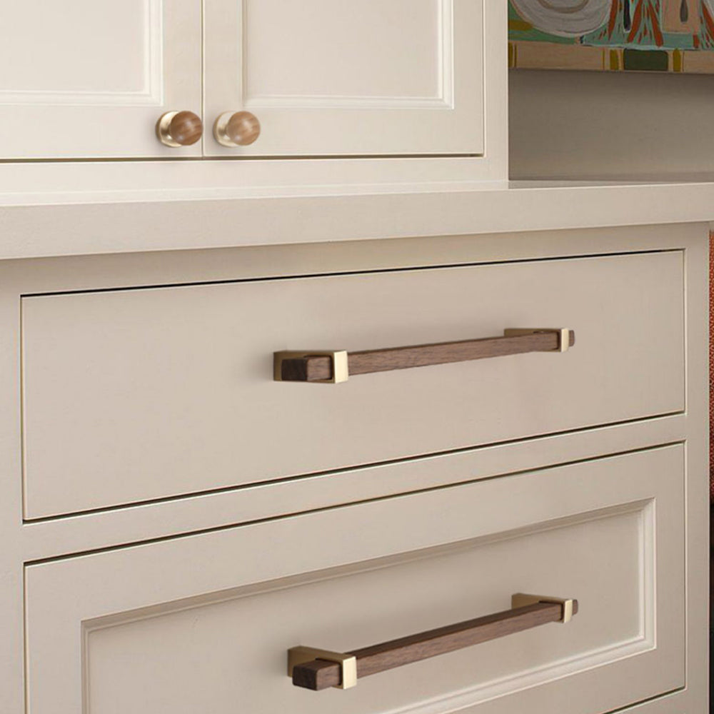 Square Wooden Brass Walnut Cabinet Handle Kitchen Drawer Pulls -Homdiy