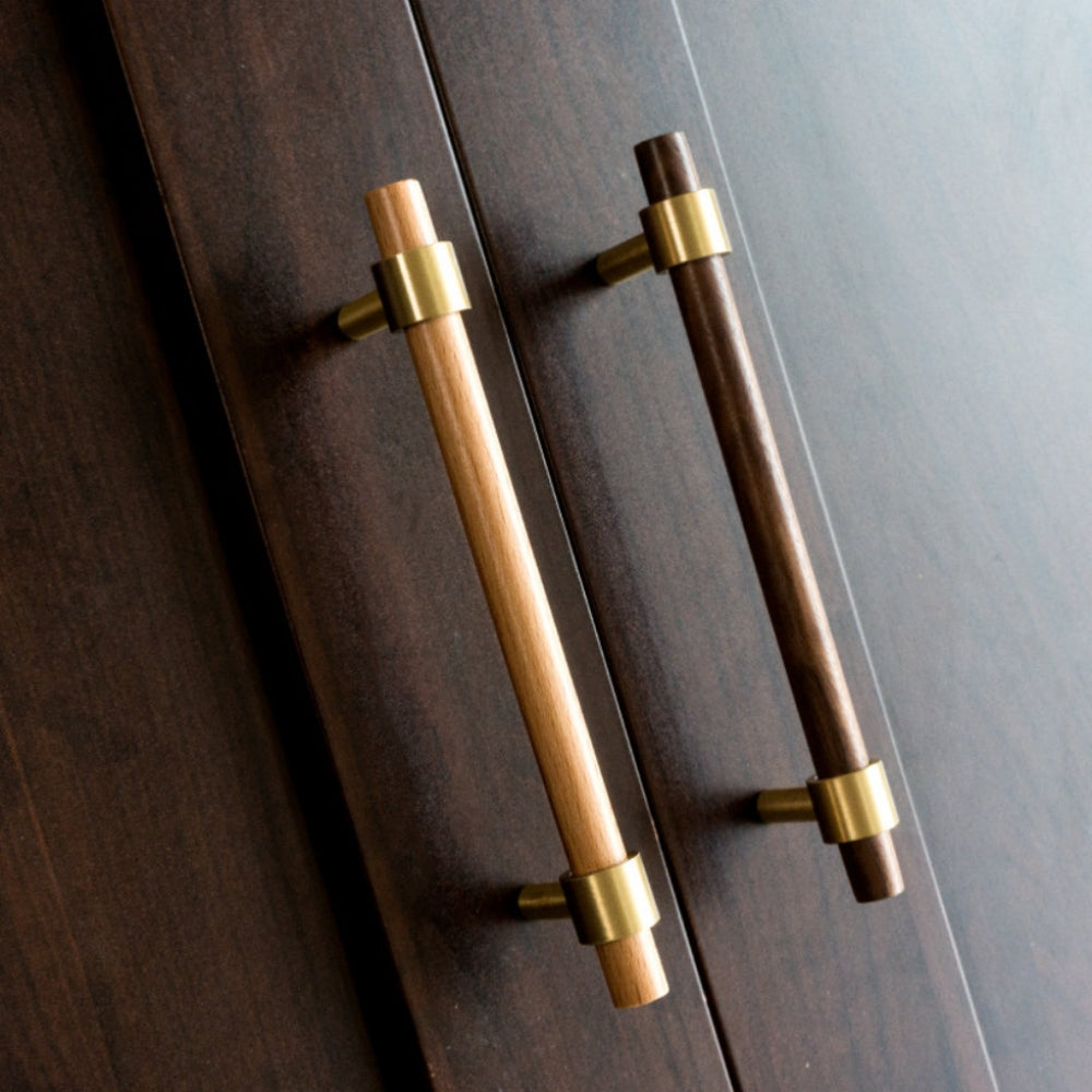 Walnut & Beech Drawer Dresser Pulls Wooden Cabinet Pulls With Brass Base -Homdiy