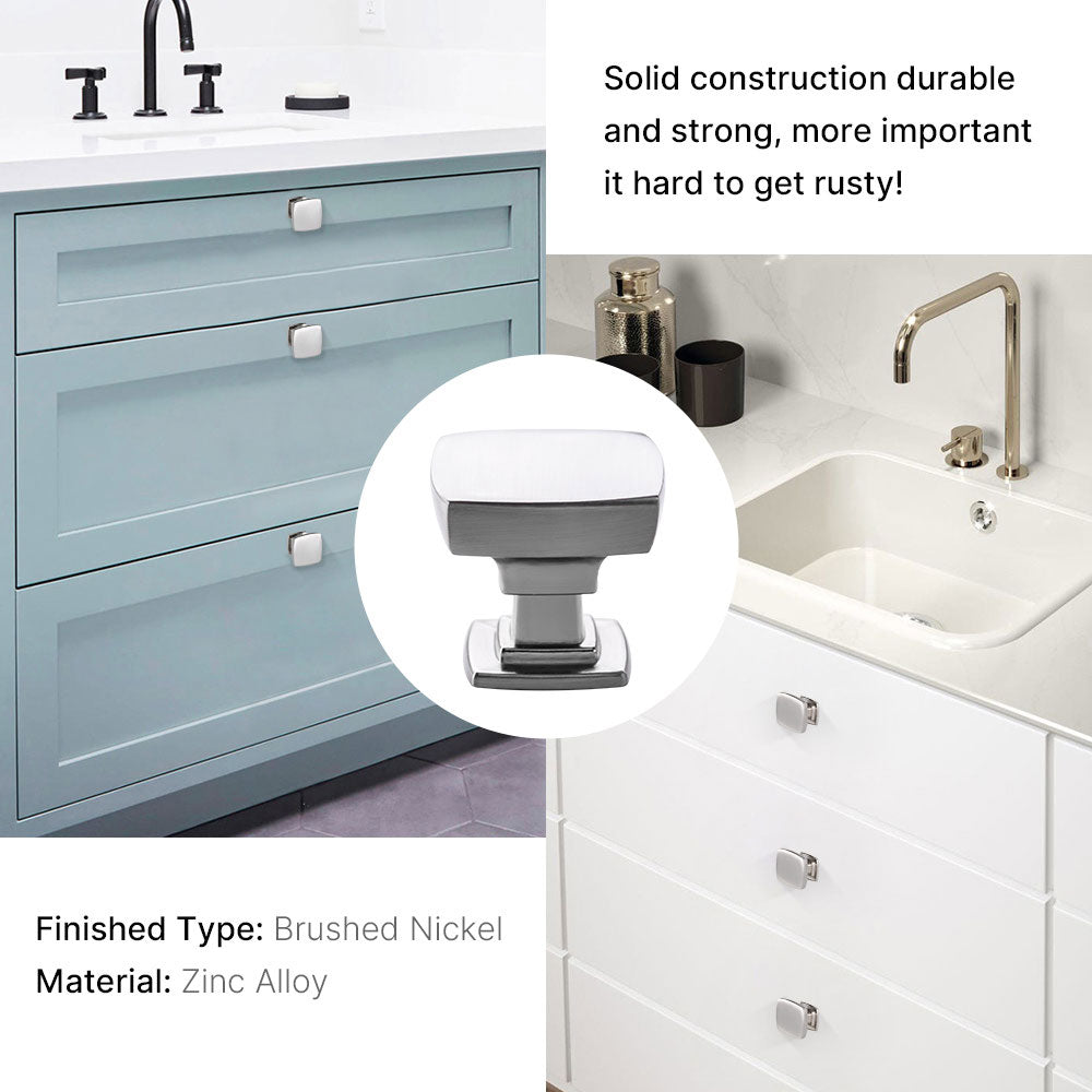 30 Pack Square Brushed Nickel Cabinet Handles Bathroom Drawer Knobs(LS9016SNB) -Homdiy