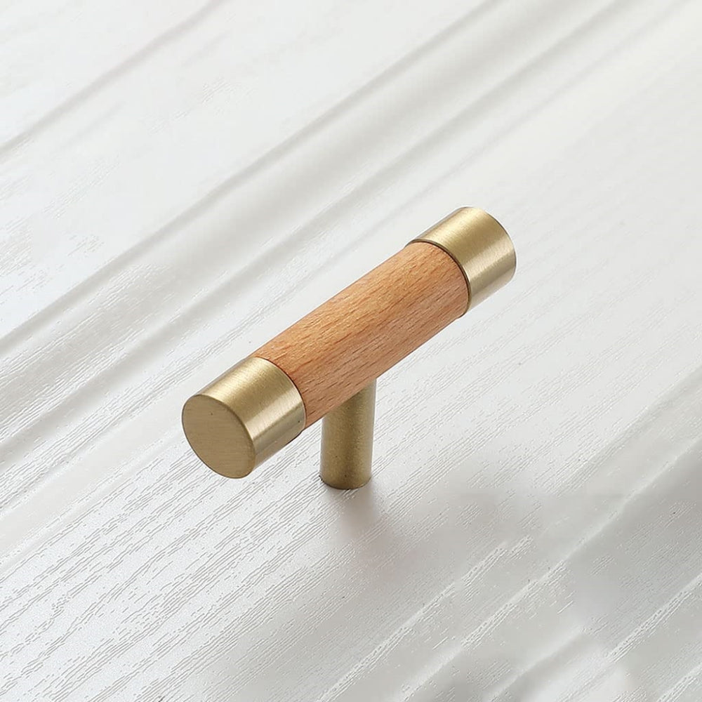 Wooden Brushed Brass Handles for Furniture Cabinet Cupboard Door -Homdiy
