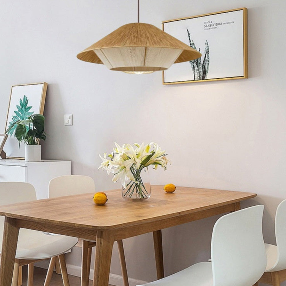 Boho Natural Fabric Hat Pendant Light For Living Room -Homdiy