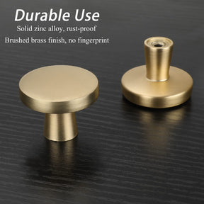 10 Pack Gold Round Cabinet Knobs Solid Brushed Brass Drawer Handles For Kitchen(LS5310GD ) -Homdiy