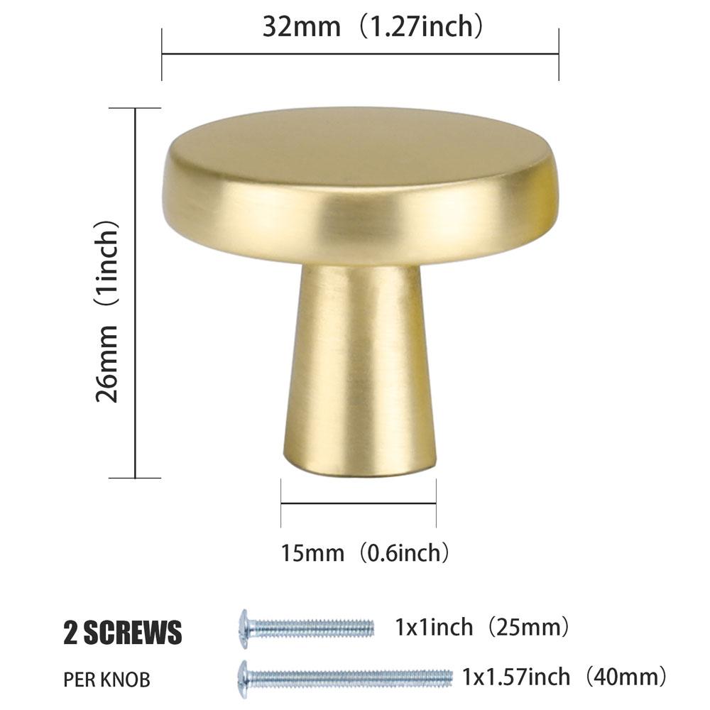 10 Pack Gold Round Cabinet Knobs Solid Brushed Brass Drawer Handles For Kitchen(LS5310GD ) -Homdiy