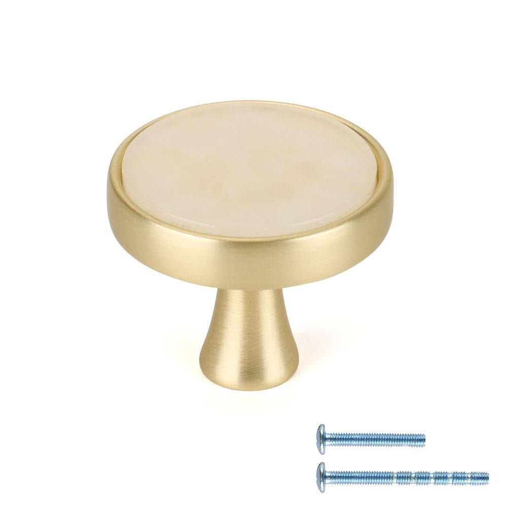 5 Pack Gold Kitchen Knobs Brass Drawer Knobs Round Furniture Hardware(LS6214PS) -Homdiy