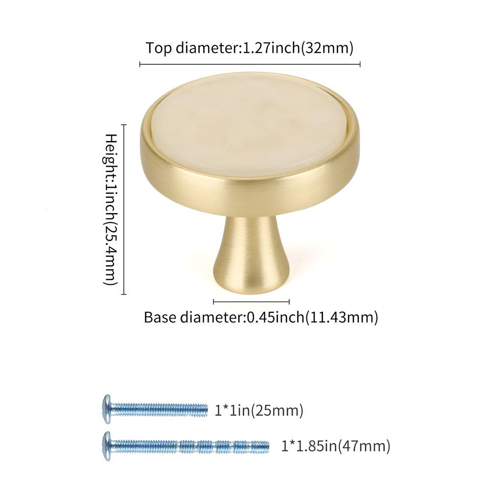 10 Pack Round Dresser Knobs Brushed Brass Decorative Cabinet Knobs for Bathroom(LS6214PS) -Homdiy