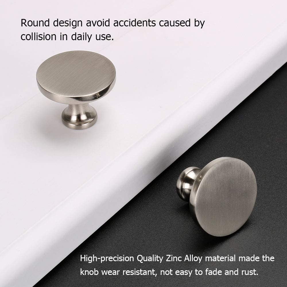 10 Pack Brushed Nickel Round Cabinet Hardware Silver Knobs For Bedroom(LS9189SNB) -Homdiy