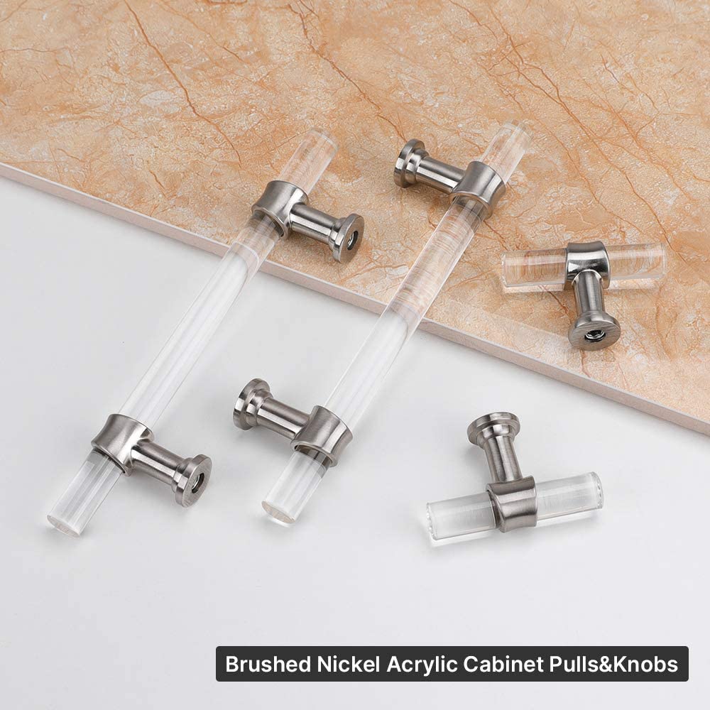 1 Pack Brushed Nickel Clear Acrylic Cabinet Handles for Kitchen (LS9165SNB) -Homdiy