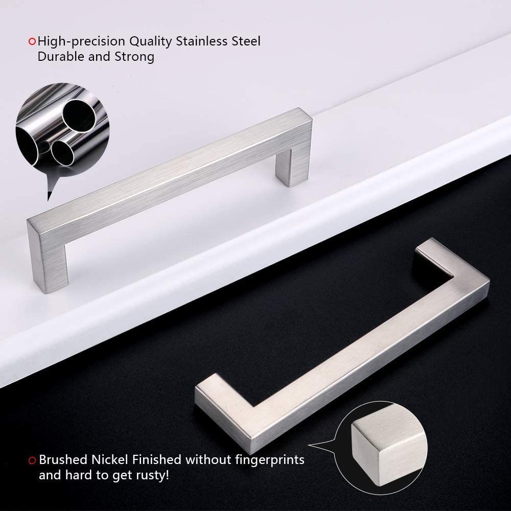 Brushed Nickel Cabinet Pulls Square Drawer Pulls for Kitchen -Homdiy