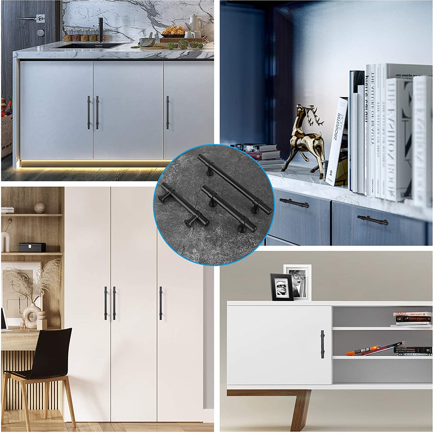 5 Pack Modern Black Stainless Steel Drawer Knobs For Kitchen Cabinets(LST18BK) -Homdiy