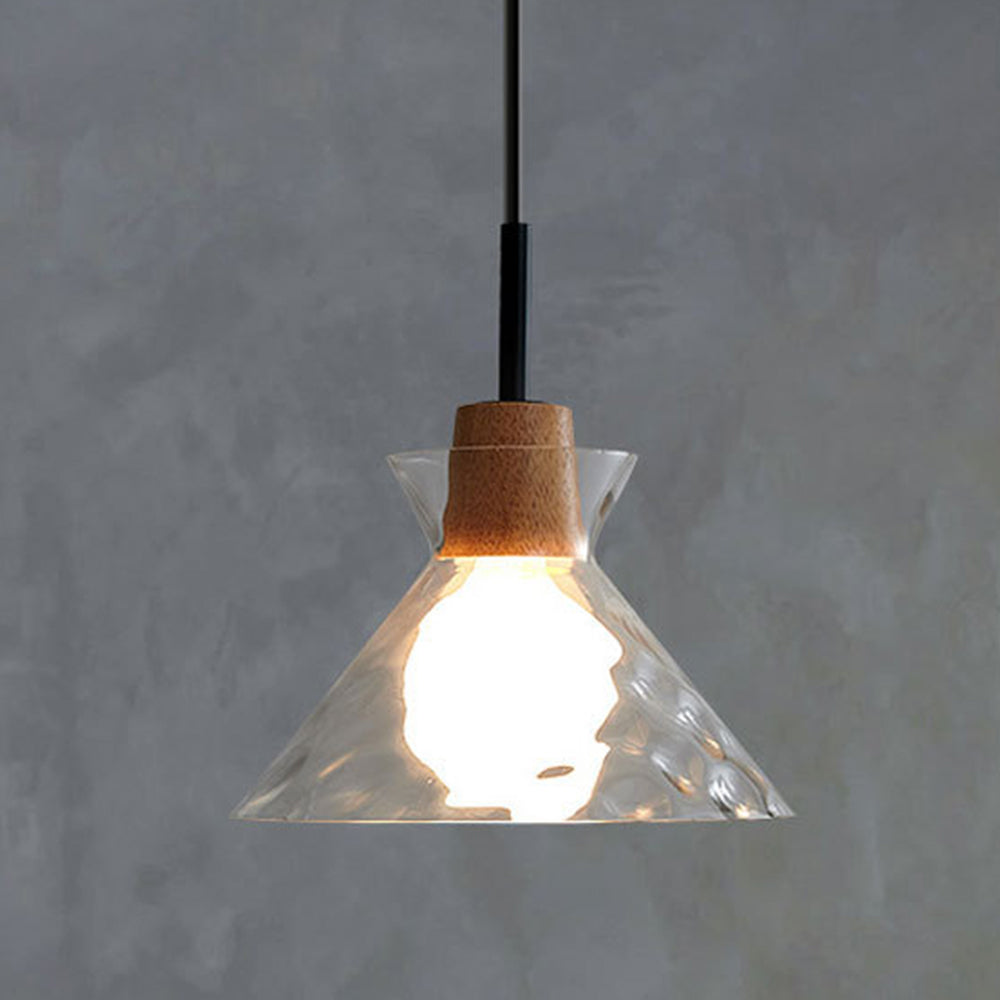 Art Ripple Glass Pendant Lamp Wood Suspension Light -Homdiy
