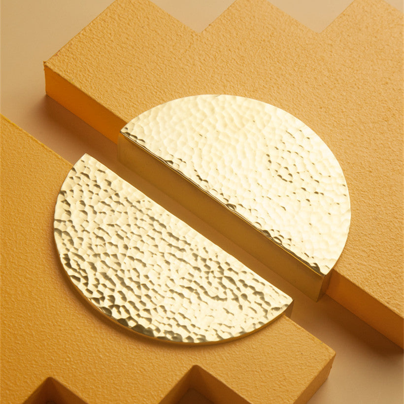Gold Solid Brass Hammered Grain Semicircle Cabinet Knob Drawer Brass Half Moon Pull -Homdiy