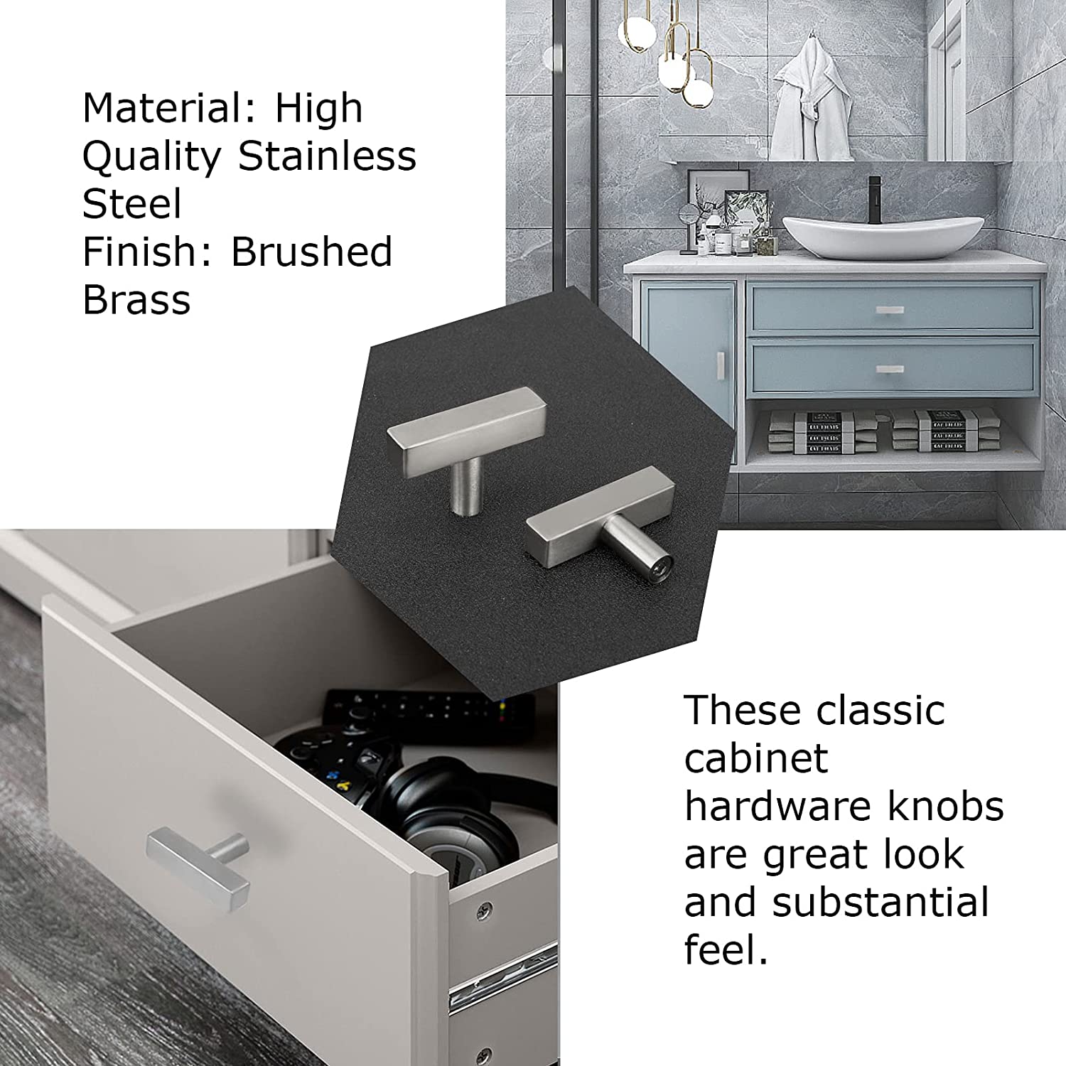 1 Pack Brushed Nickel Cabinet Handles Square Drawer Pulls For Kitchen (LSJ22BSS) -Homdiy