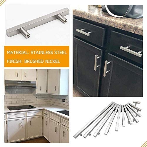 6 Pack Square Kitchen Cabinet Pulls and Knobs Brushed Nickel(LSJ22BSS) -Homdiy