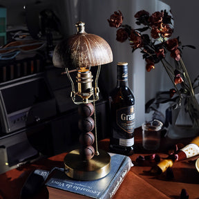Vintage Wood Coconut Shell Table Lamp -Homdiy