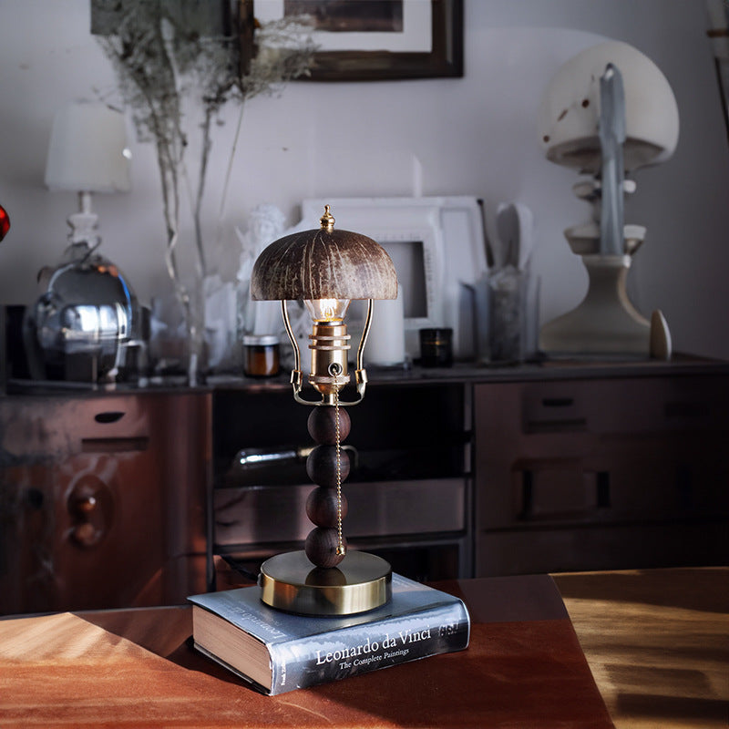 Vintage Wood Coconut Shell Table Lamp -Homdiy