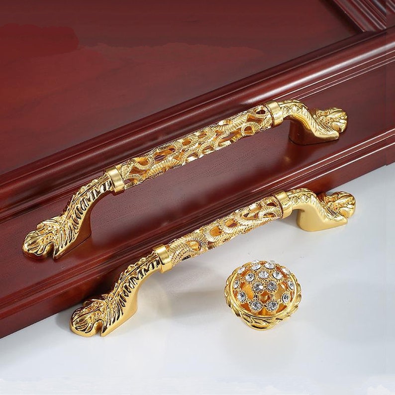 Luxury Hollow Brass Gold Dresser Pulls And Door Handles Modern Decor -Homdiy