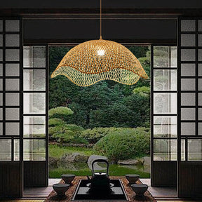 Bamboo Woven Hanging Lighting Wicker Pendant Light -Homdiy
