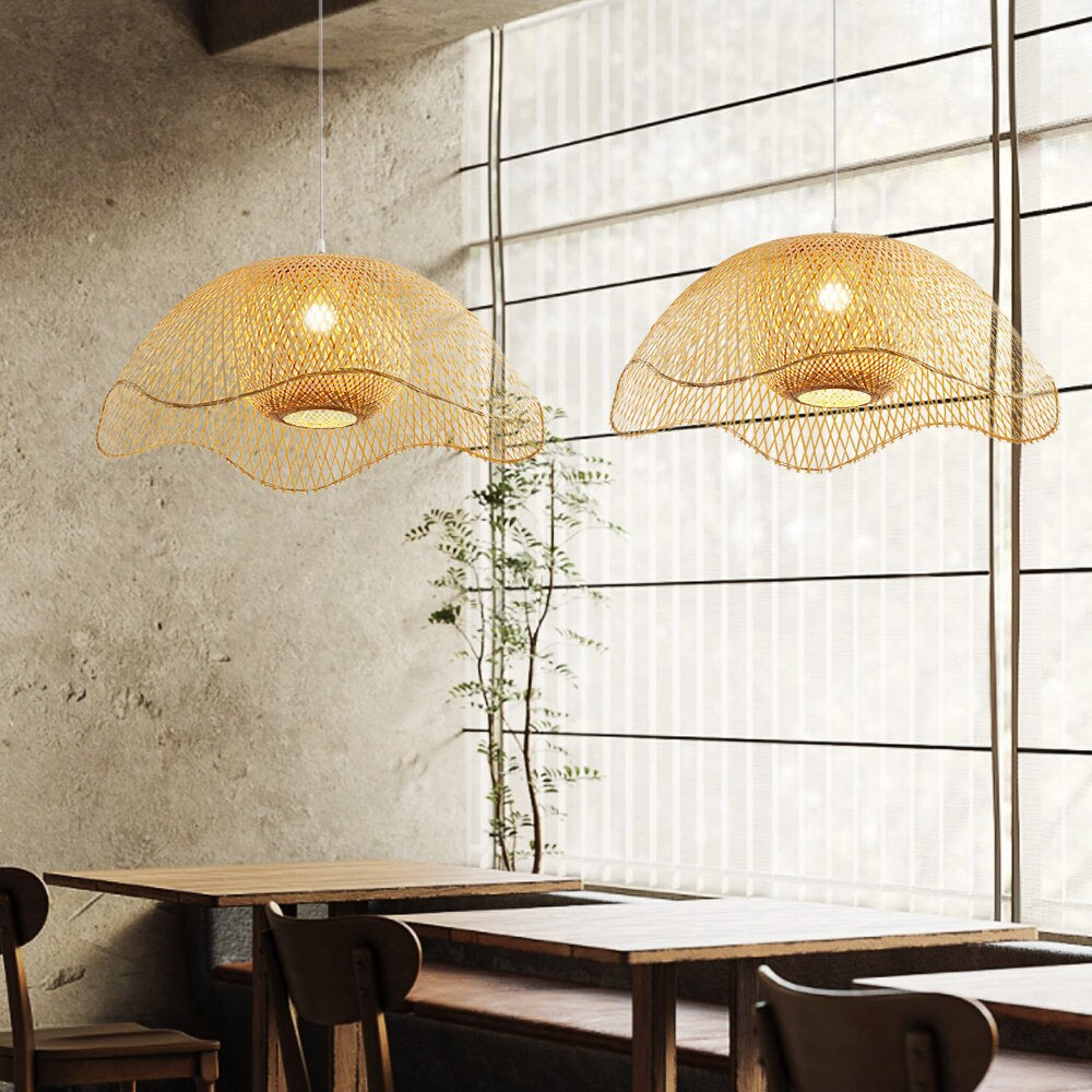 Bamboo Woven Hanging Lighting Wicker Pendant Light -Homdiy